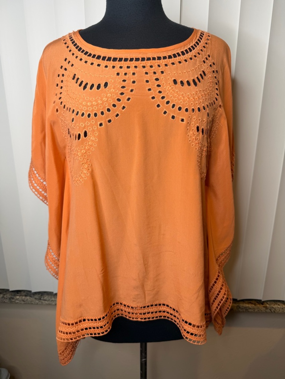 Sundance Women's Orange Crochet-Trim Flowy Blouse Size Small